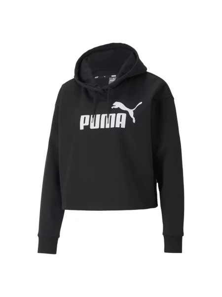 PUMA bluza o skróconym kroju z kapturem z logo Essentials Odzież M czarny