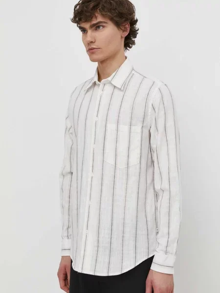 Samsoe Samsoe camasa din amestec de in LIAM cu guler clasic regular alb