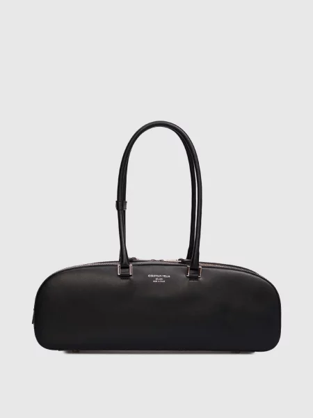 Шкіряна сумка-багет з логотипом Christian Villa чорна