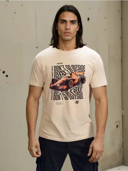 Sinsay koszulka z nadrukiem kremowy