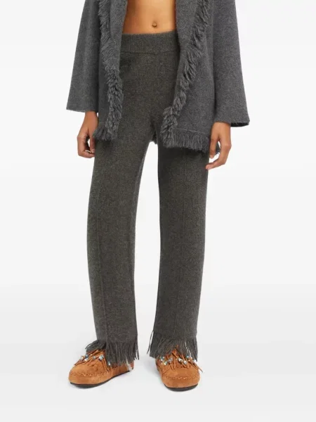 Pantaloni Alanui cu franjuri tricotate gri