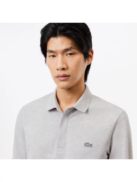 Lacoste Koszulka Polo Z Długim Rękawem Smart Paris Z Elastycznej Bawełny szara