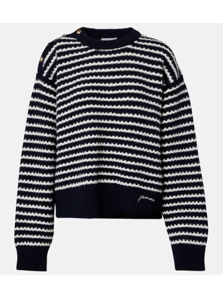 Pulover Ganni de lână cu dungi negru