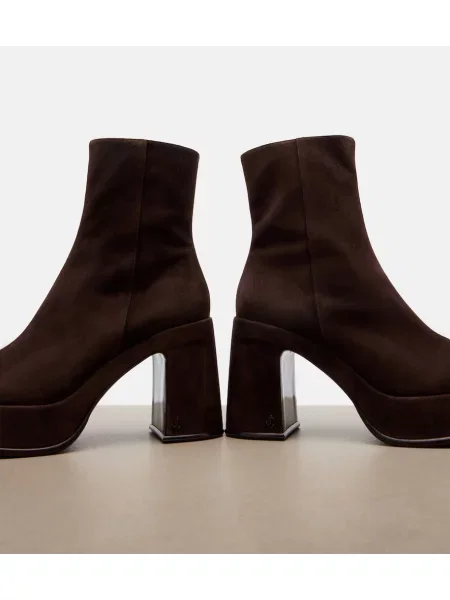 Čevlji do gležnjev Jimmy Choo iz semiša s platformo obrezano rjava