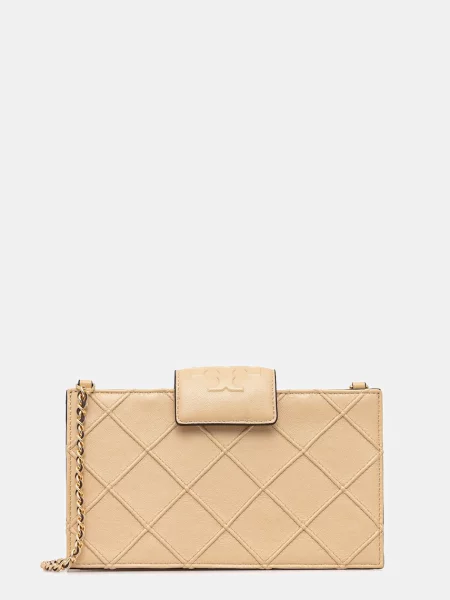 Usnjena torbica Tory Burch Fleming bež
