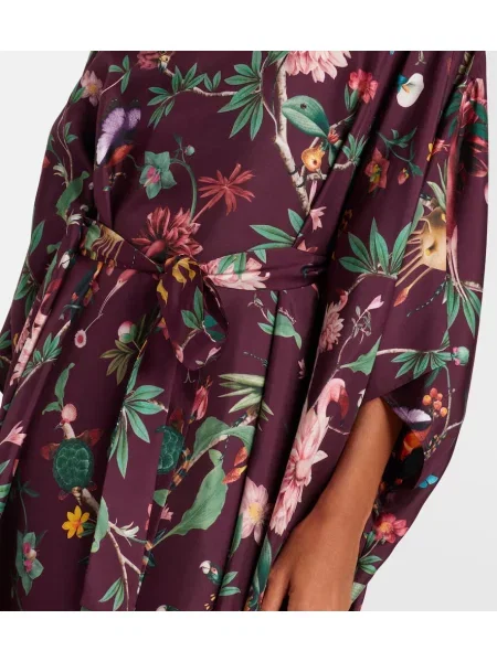 Rochie La Doublej de mătase cu model floral bordo