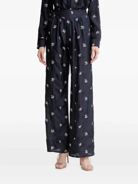 Pantaloni Forte_forte cu model floral albastru