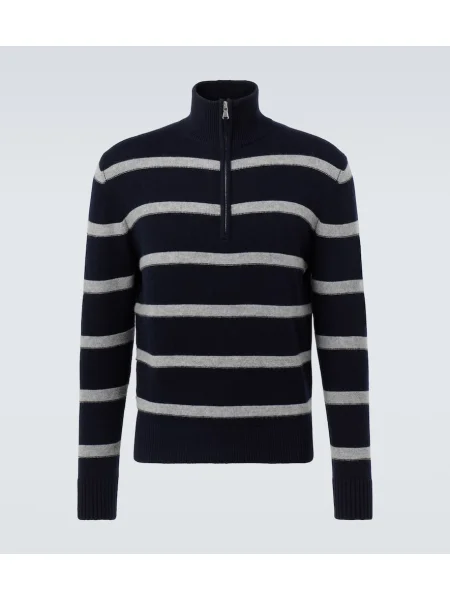 Pulover Allude de lână de jumătate de fermoar albastru