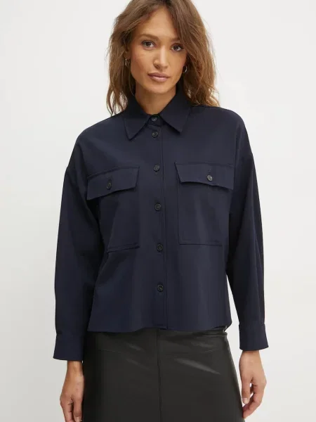 Weekend Max Mara camasa din lana marin cu guler clasic relaxed albastru
