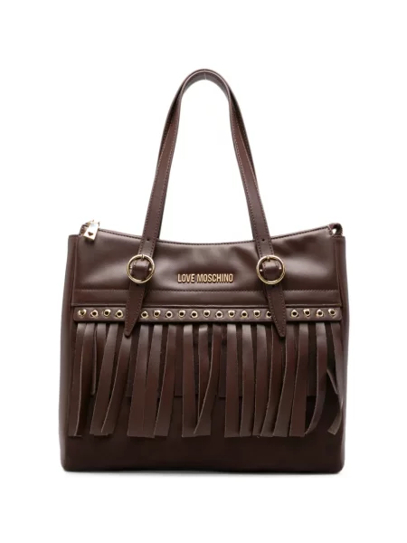 Geantă shopper Love Moschino cu franjuri din piele maro