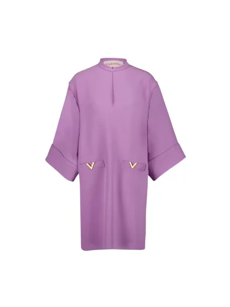 Lniana mała mały sukienka mini Valentino Garavani fioletowa