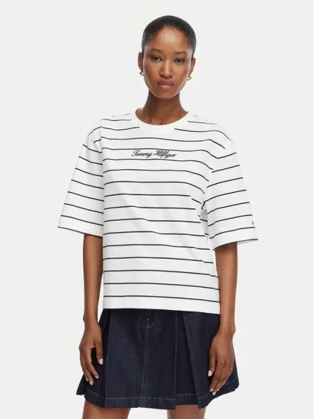 TOMMY HILFIGER Majica ecru/prljavo / mornarsko plava bijela