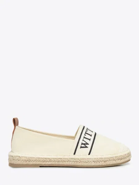 Espadryle z lamówką z logo kremowe