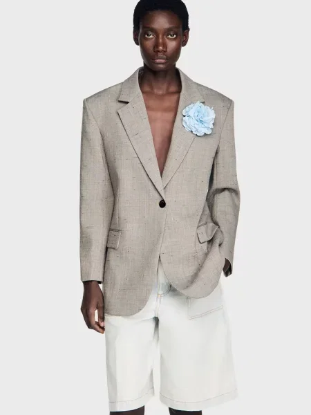 Вовняний картатий піджак Sandro сірий