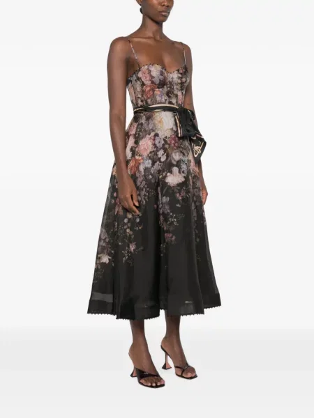 Rochie midi Zimmermann cu model floral cu imagine negru