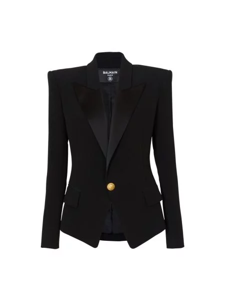 Satynowa marynarka Balmain jednorzędowa z klapą czarna