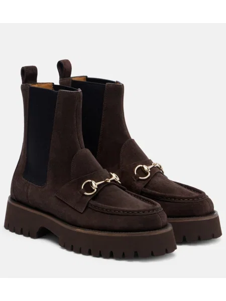 Semišové členkové čižmy Gucci hnedá