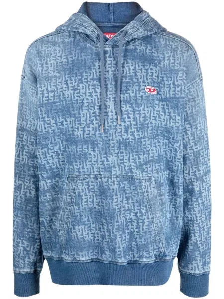 Шнур суичър с качулка Diesel с автограф синьо