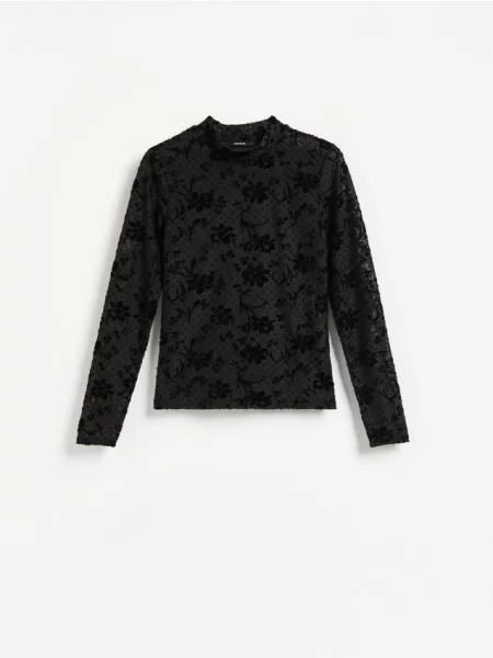 Reserved Bluză cu finisaj decorativ negru
