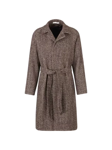Cu centură palton Tagliatore cu model herringbone maro