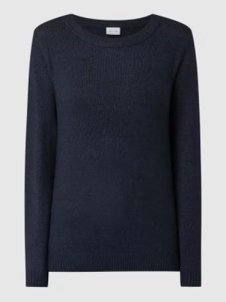 Sweter z dzianiny z okrągłym dekoltem model ‘Viril’ Vila niebieski