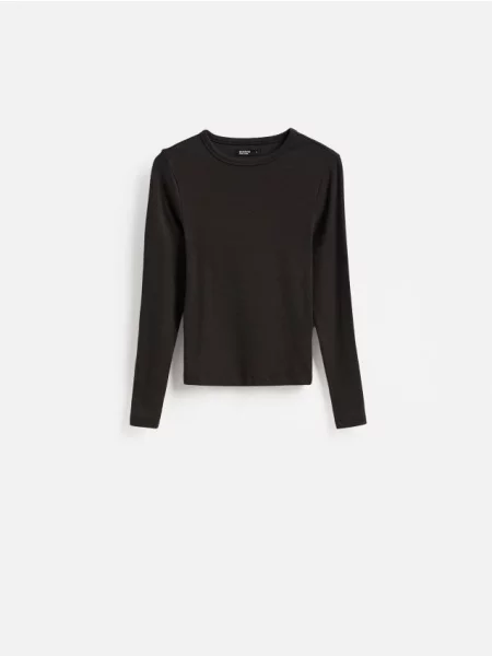 Reserved Tricou cu mânecă lungă cu conținut ridicat de modal maro-închis maro