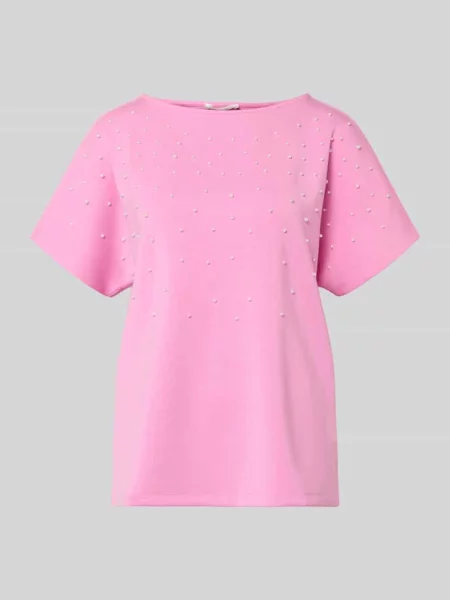 T-shirt z okrągłym dekoltem i perełkami Christian Berg Woman różowa