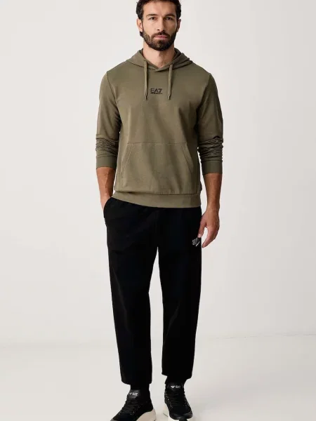 Emporio Armani pulover s kapuco z elastanom zelena