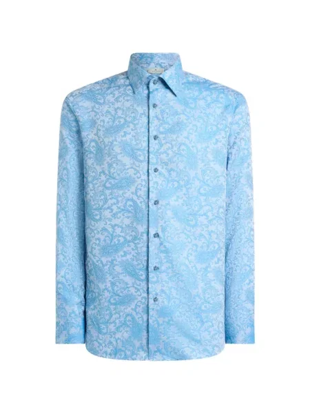 Cămașă Etro cu model paisley din jacard albastru