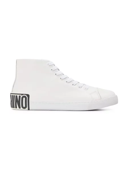 Sneakersy Moschino skórzane z logo białe