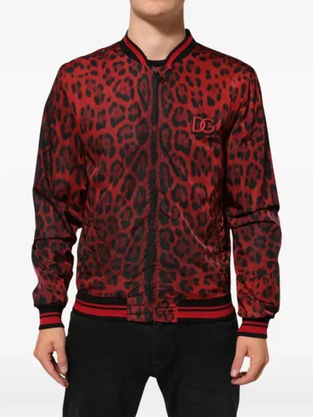 Geacă bomber Dolce & Gabbana cu imagine cu model leopard roșu