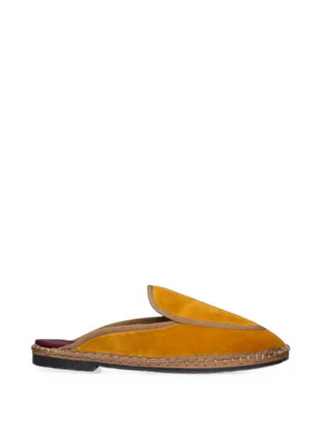 Papuci tip mules Flabelus de catifea fără toc galben
