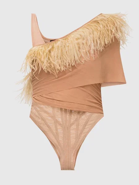 Боді з пір'ям зі страуса David Koma бежеве