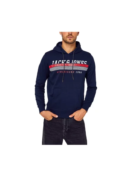 Bluza z kapturem Jack & Jones z kapturem z logo niebieska
