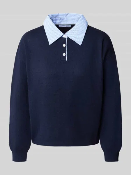Sweter z dzianiny z kołnierzykiem koszulowym Model PAULIN' Suncoo Paris granatowy