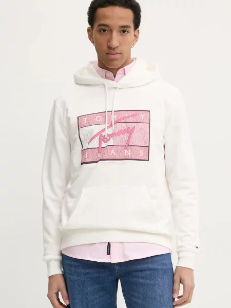 Bluza z kapturem Tommy Hilfiger z kapturem z nadrukiem klasyczna beżowa