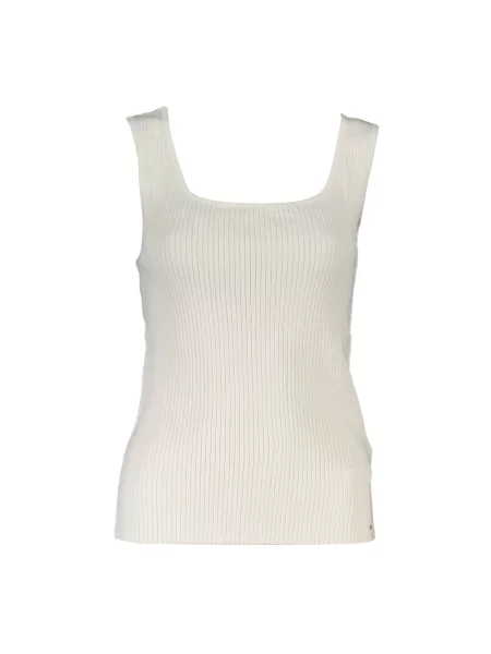 Lniany top Tommy Hilfiger na szerokie ramiączka biały