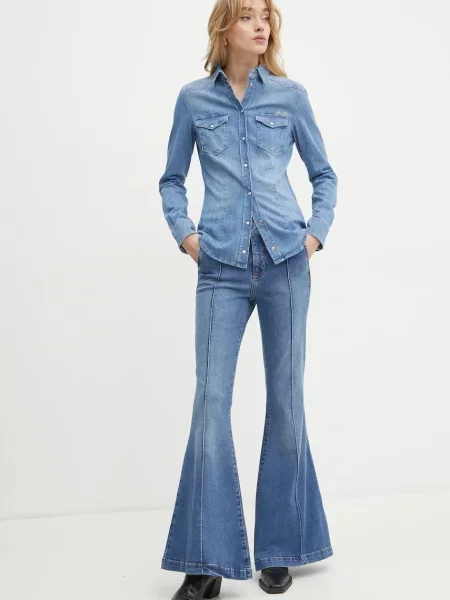Liu Jo koszula jeansowa regular z kołnierzykiem klasycznym niebieski