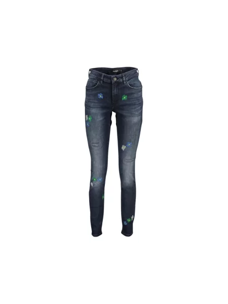 Skinny jeansy skinny Desigual z nadrukiem niebieskie