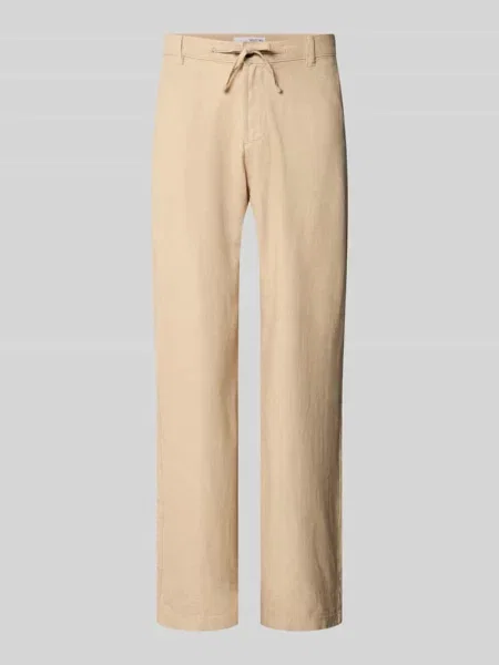 Spodnie o kroju loose fit z mieszanki bawełny i lnu model BRODY' Selected Homme beżowe