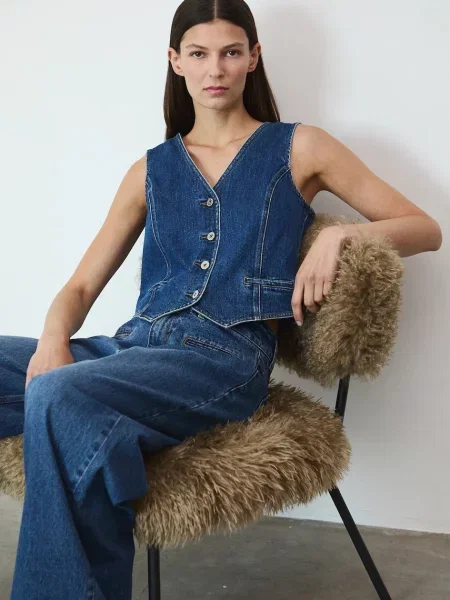 Medicine kamizelka jeansowa jednorzędowa niebieski