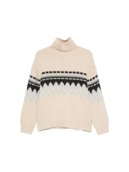 Lniany sweter z golfem Allude beżowy