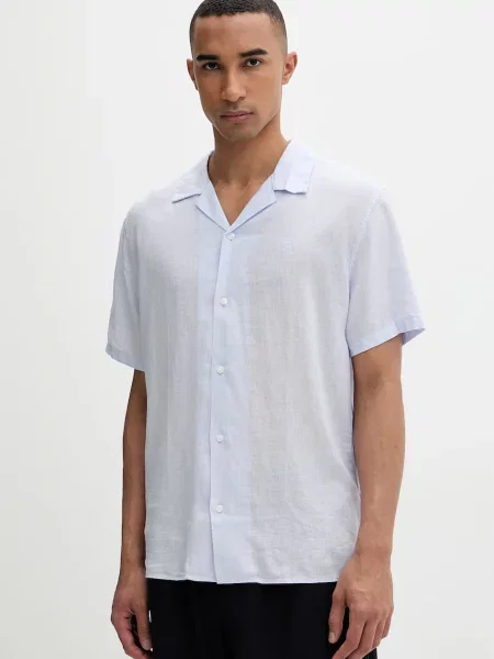 Calvin Klein košile se lnem fialová