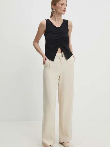 Панталон Answear Lab със стандартна кройка с висока талия бежово