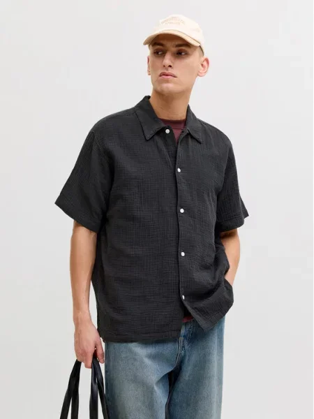 Koszula casualowa o kroju regular fit z kołnierzykiem kent Jack & Jones czarna