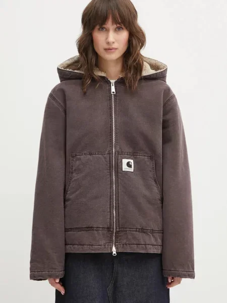 Carhartt WIP kurtka jeansowa W Hooded Mitch Jacket przejściowa oversize brązowy