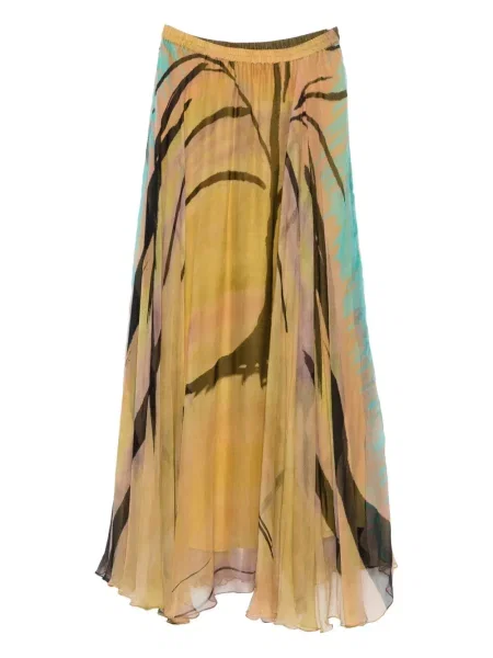 Fusta plisata Mes Demoiselles cu imagine cu imprimeu abstract plisată galben