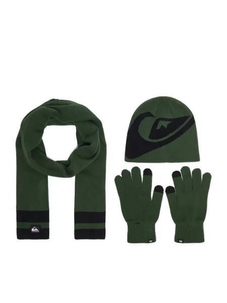 Quiksilver Zestaw czapka szalik i rękawiczki zielony