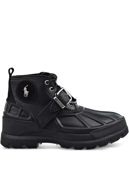 Kožené šněrovací pantofle Polo Ralph Lauren s výšivkou hnědé
