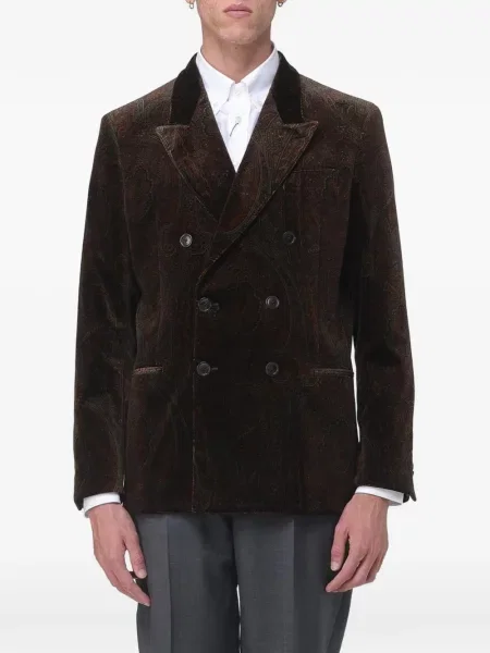 Dvouřadý kabát Etro s paisley potiskem hnědý